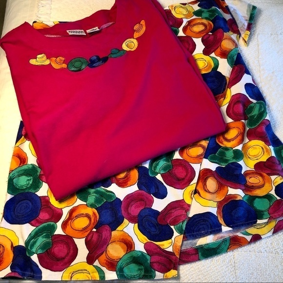 Vintage 90s Skirt Multicolor Hat Print Wrap with Tie Evan Picone Y2K size Large - Picture 8 of 16